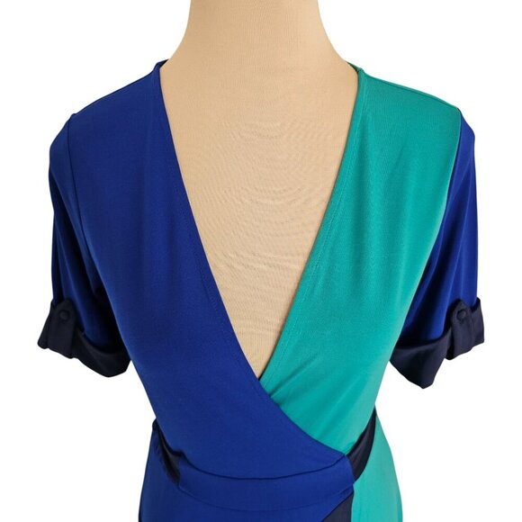 BCBGMaxazria Blue Aqua Short Sleeve Wrap Dress Sz S - Picture 3 of 8